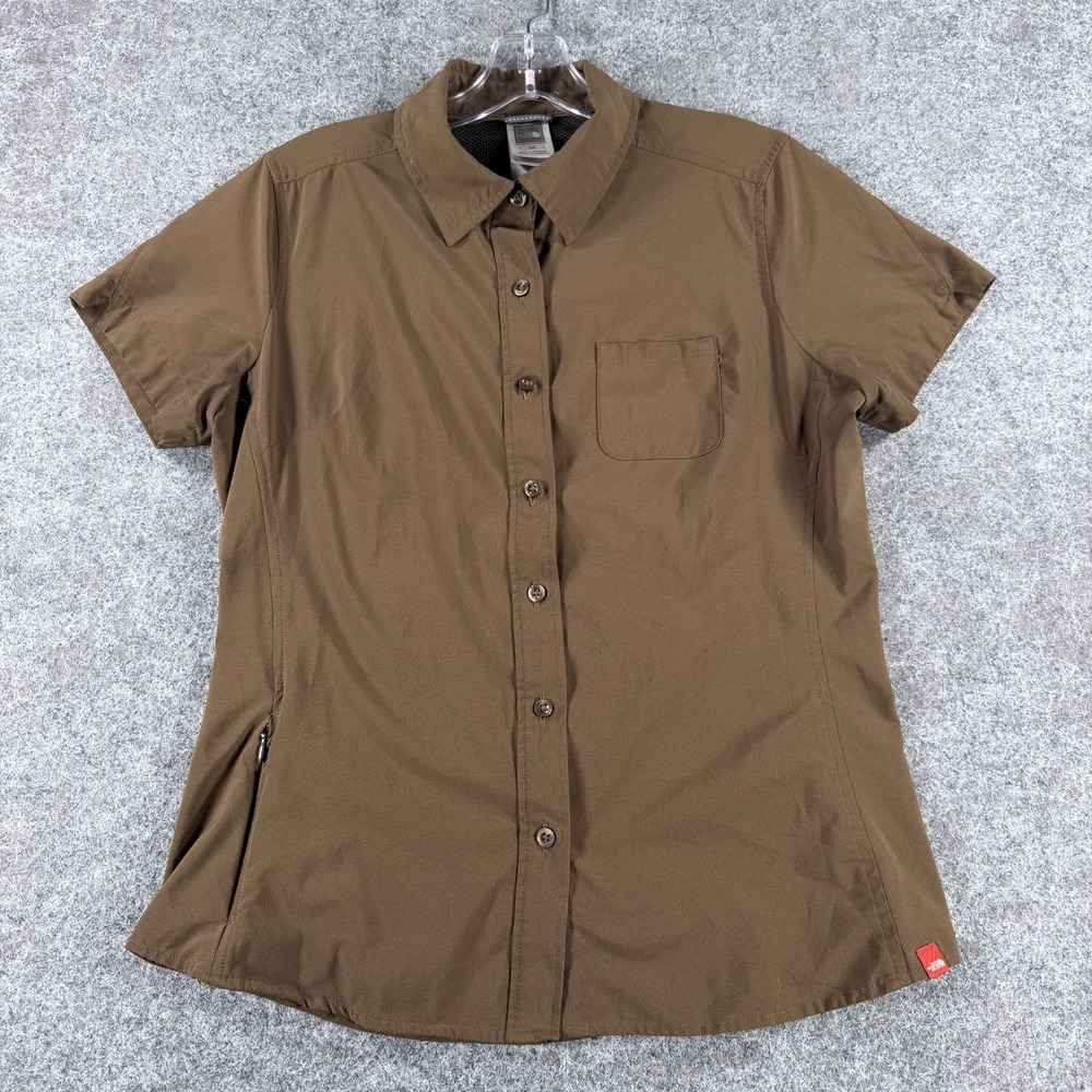 The North‎ Face Button Up Shirt Womens M Brown Lined Short Sleeve Hiking Outdoor